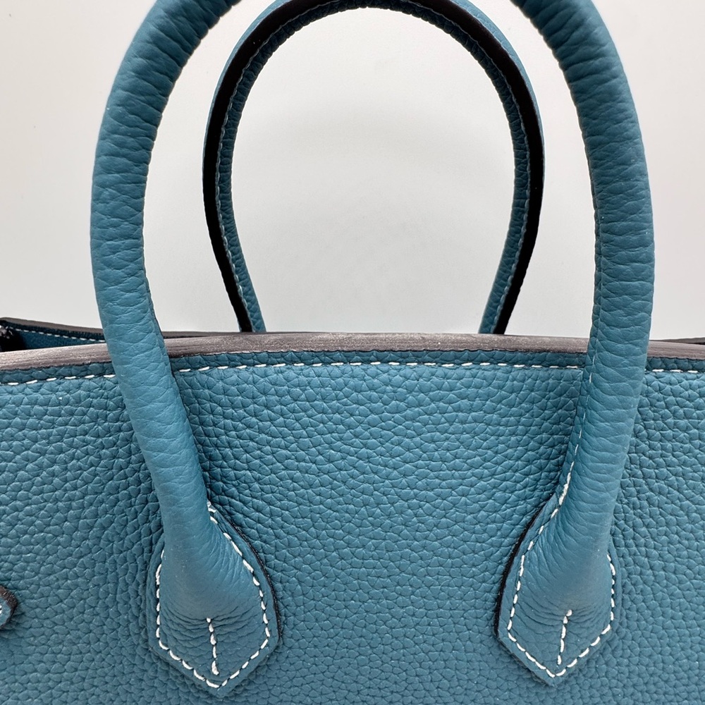 25CM Classic Togo Leather Top Handle Satchel Bag - Peacock Blue - Picture 9 of 12